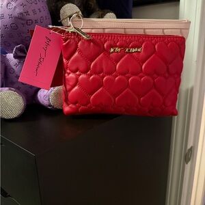 Betsey Johnson Red Heart Quilted Pouch